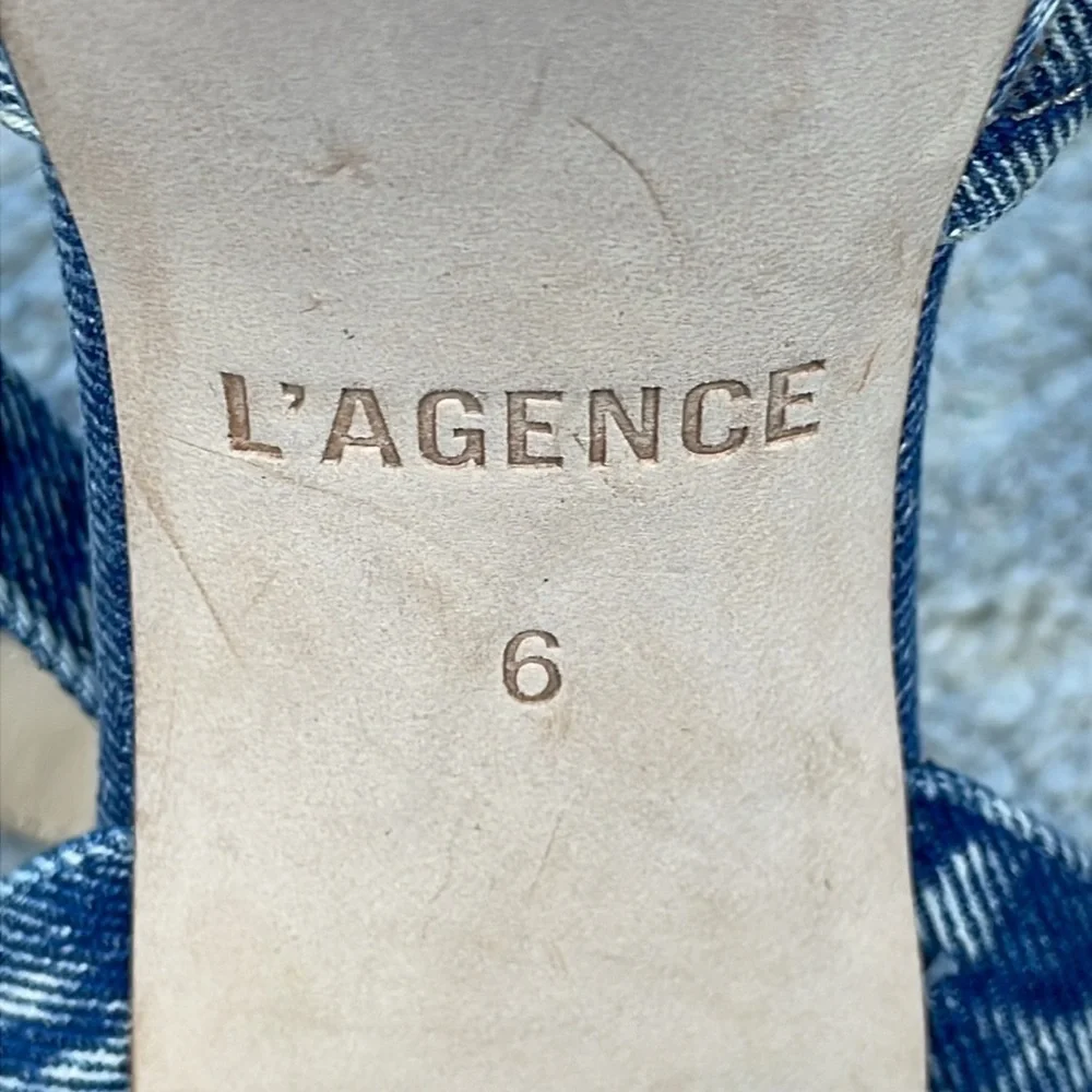 New L’Agence Andree Denim Nautical Anchor Platform Sandal Blue Jean Sz 6